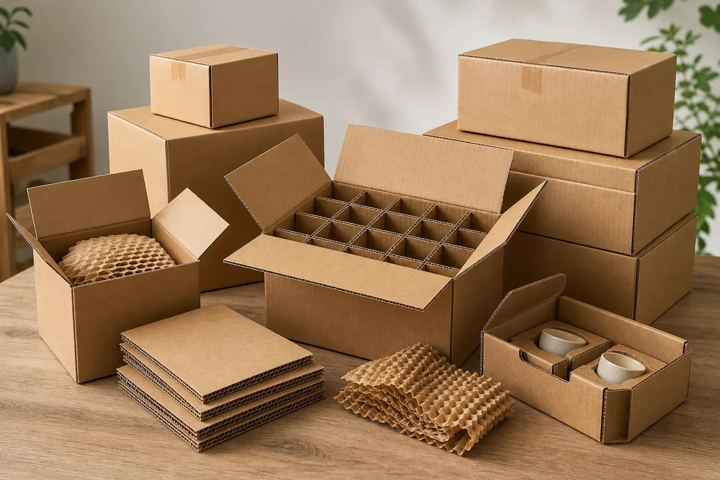 Corrugated box application examples with shipping cartons fluted board dividers protective pads and retail ready transit tray