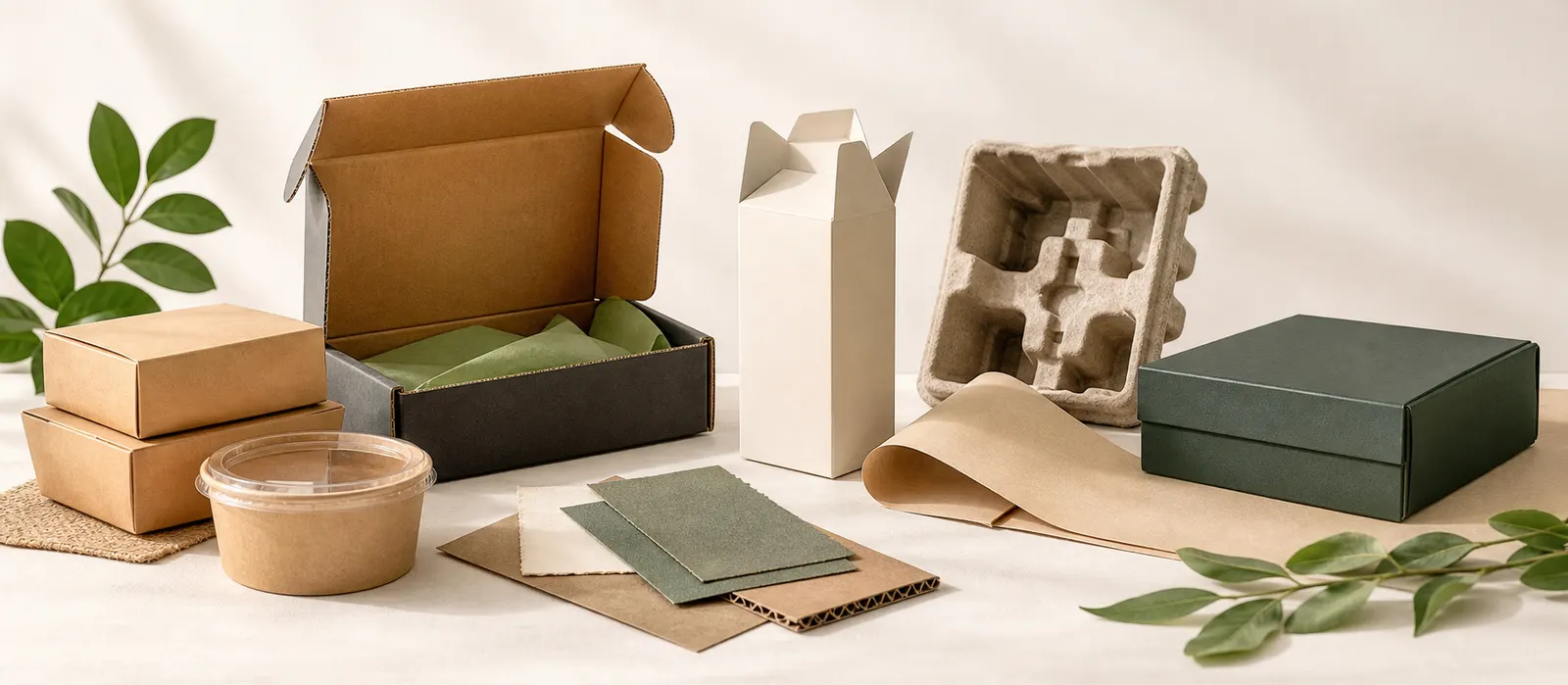 Sustainable packaging verification notes with fiber swatches and material labels