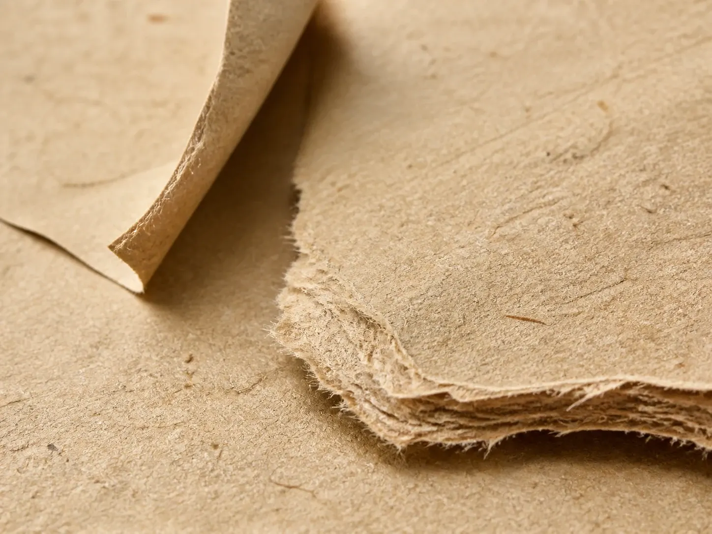 Close view of kraft paper fibers fold lines and surface texture