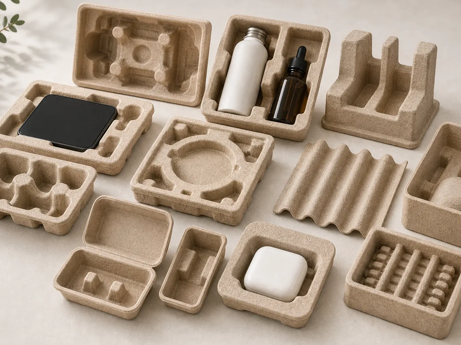 Molded fiber applications with protective inserts trays end caps nested cavities and ribbed pulp cushioning