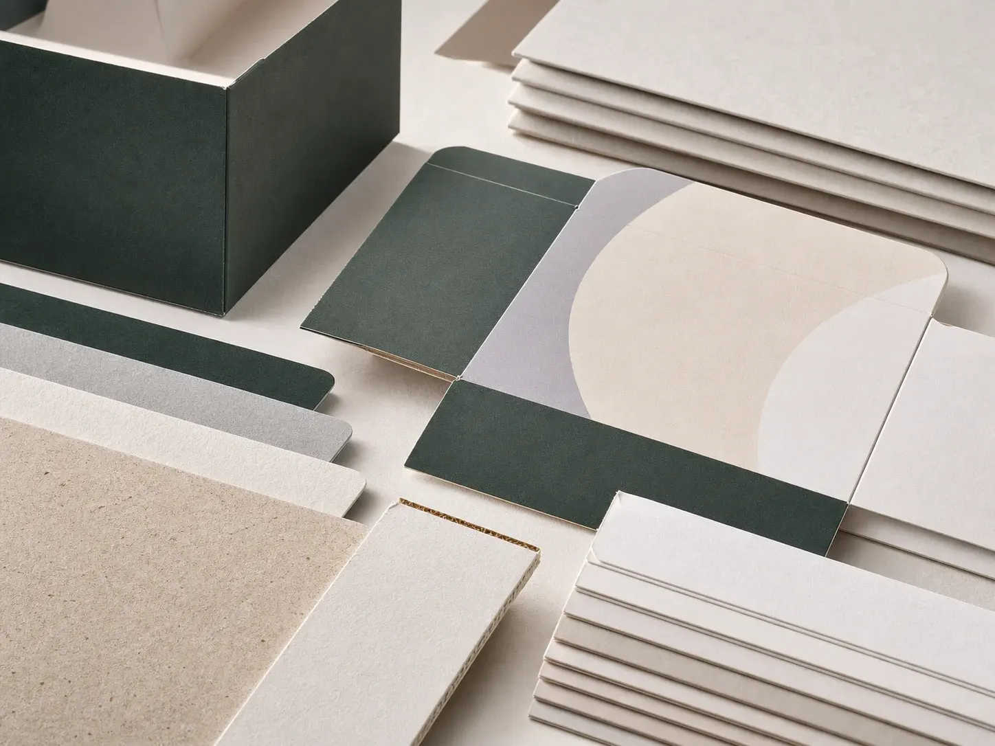 Paperboard swatches showing coated surface caliper clean folds and printed carton panels