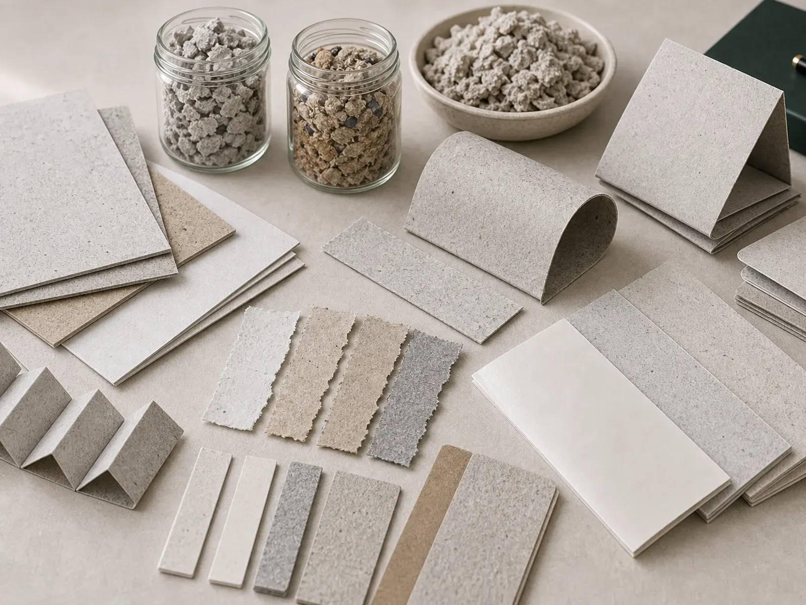 Recycled paper quality checklist with recovered fiber samples print tests stiffness checks and coating notes