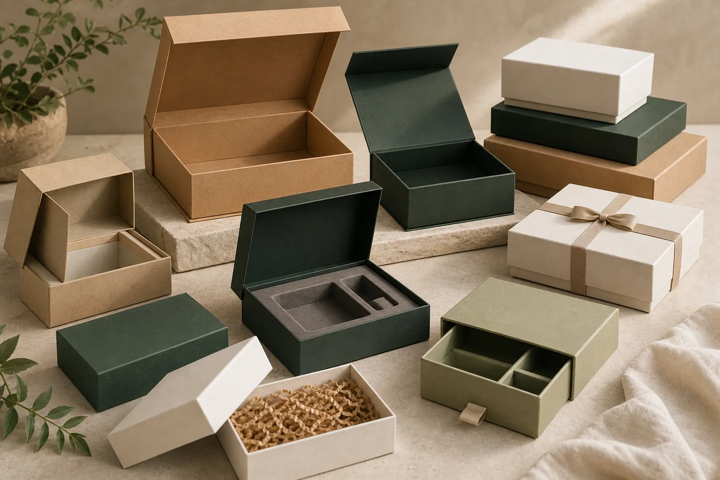 Rigid box application examples with premium lid and base boxes gift presentation thick board walls and insert led